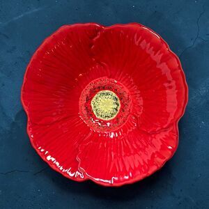 Ambiance Fleur Rouge Poppy Bowl 7.25" Figural Red Flower Nanette Vacher